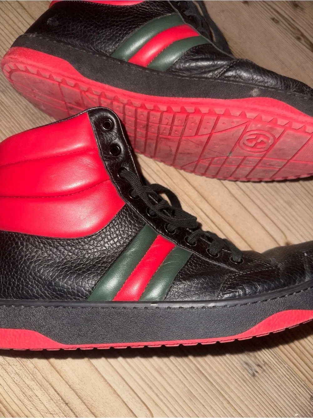 Gucci Black High-Top Sneakers with Red & Green Stripes